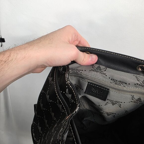 Wendy Keen Drawstring Backpack 🛡️ Dark Goth Biker Monogram Vegan Leather - Picture 8 of 16